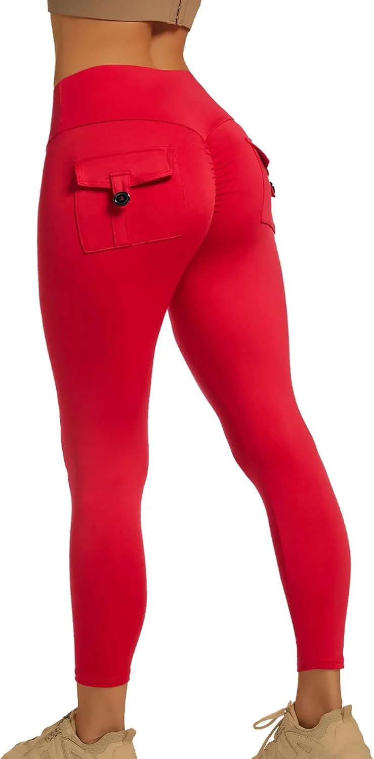 YOAKUKA Leggings with Pockets for Women Charm Tummy Control High Waist Leggings Compression Workout Gym Yoga Pants