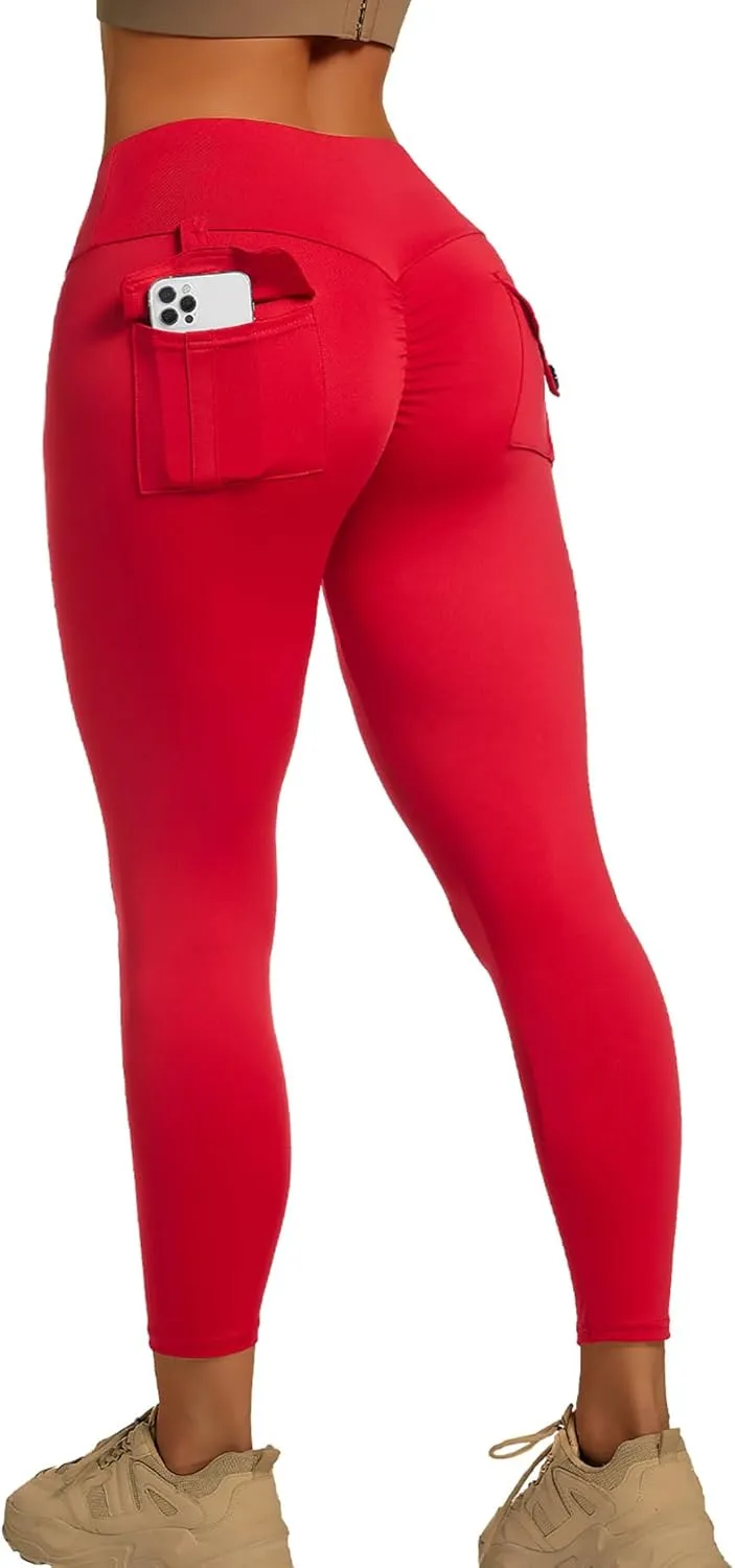 YOAKUKA Leggings with Pockets for Women Charm Tummy Control High Waist Leggings Compression Workout Gym Yoga Pants