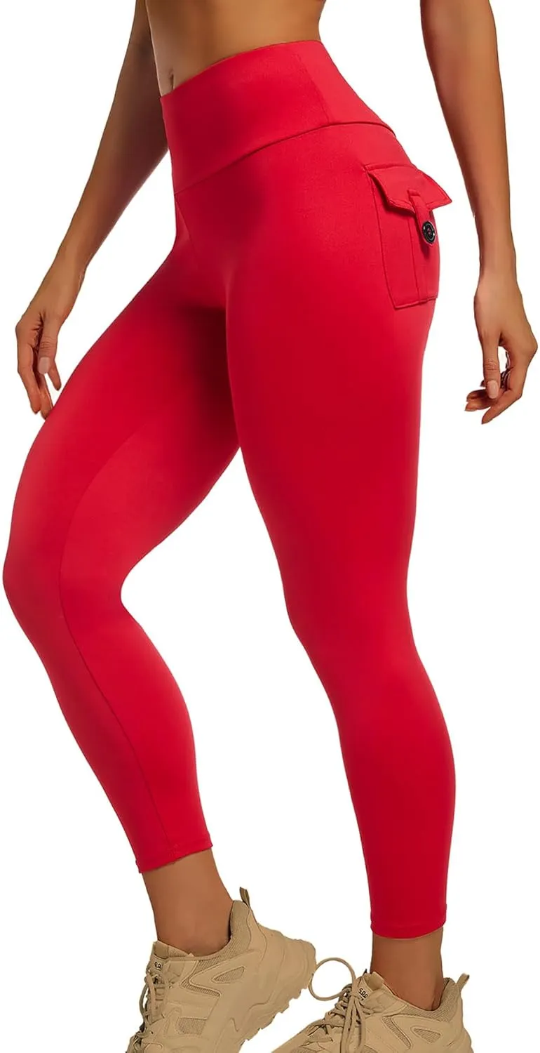 YOAKUKA Leggings with Pockets for Women Charm Tummy Control High Waist Leggings Compression Workout Gym Yoga Pants