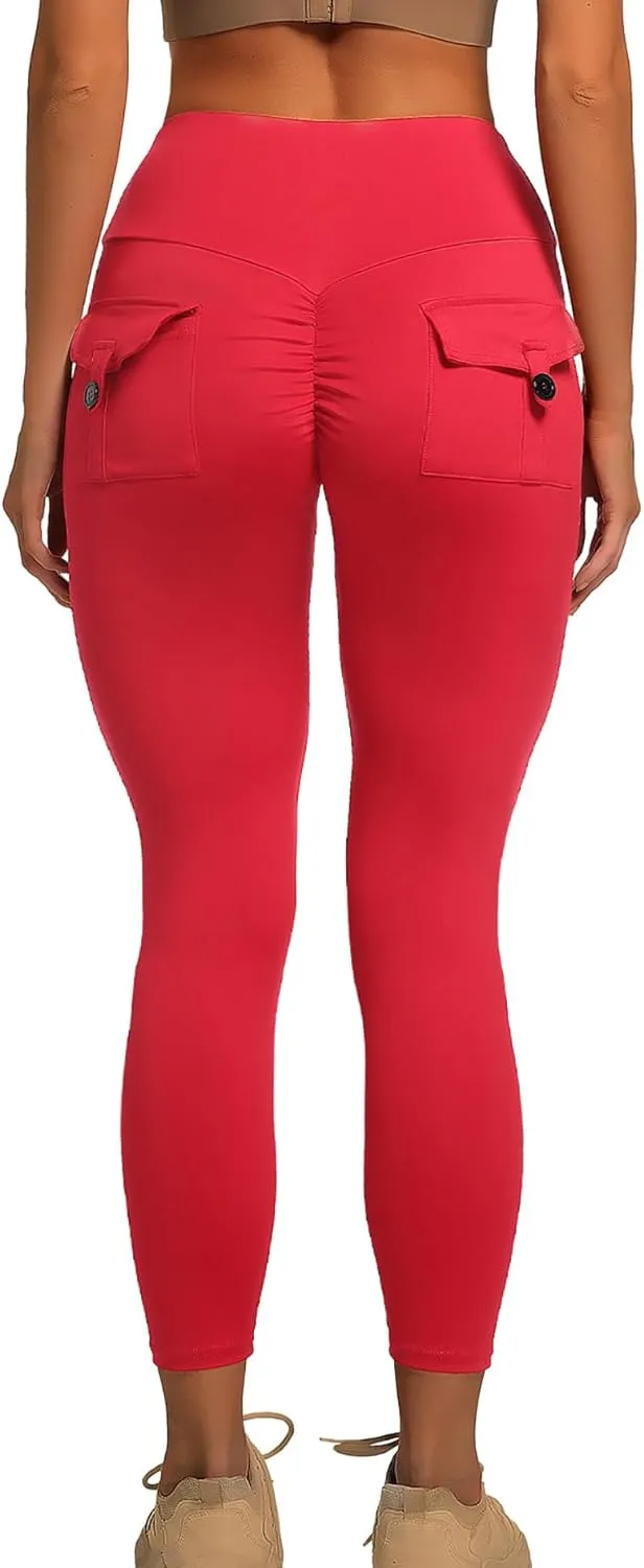 YOAKUKA Leggings with Pockets for Women Charm Tummy Control High Waist Leggings Compression Workout Gym Yoga Pants