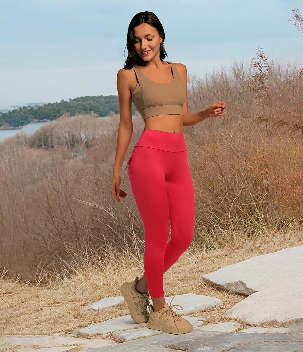 YOAKUKA Leggings with Pockets for Women Charm Tummy Control High Waist Leggings Compression Workout Gym Yoga Pants