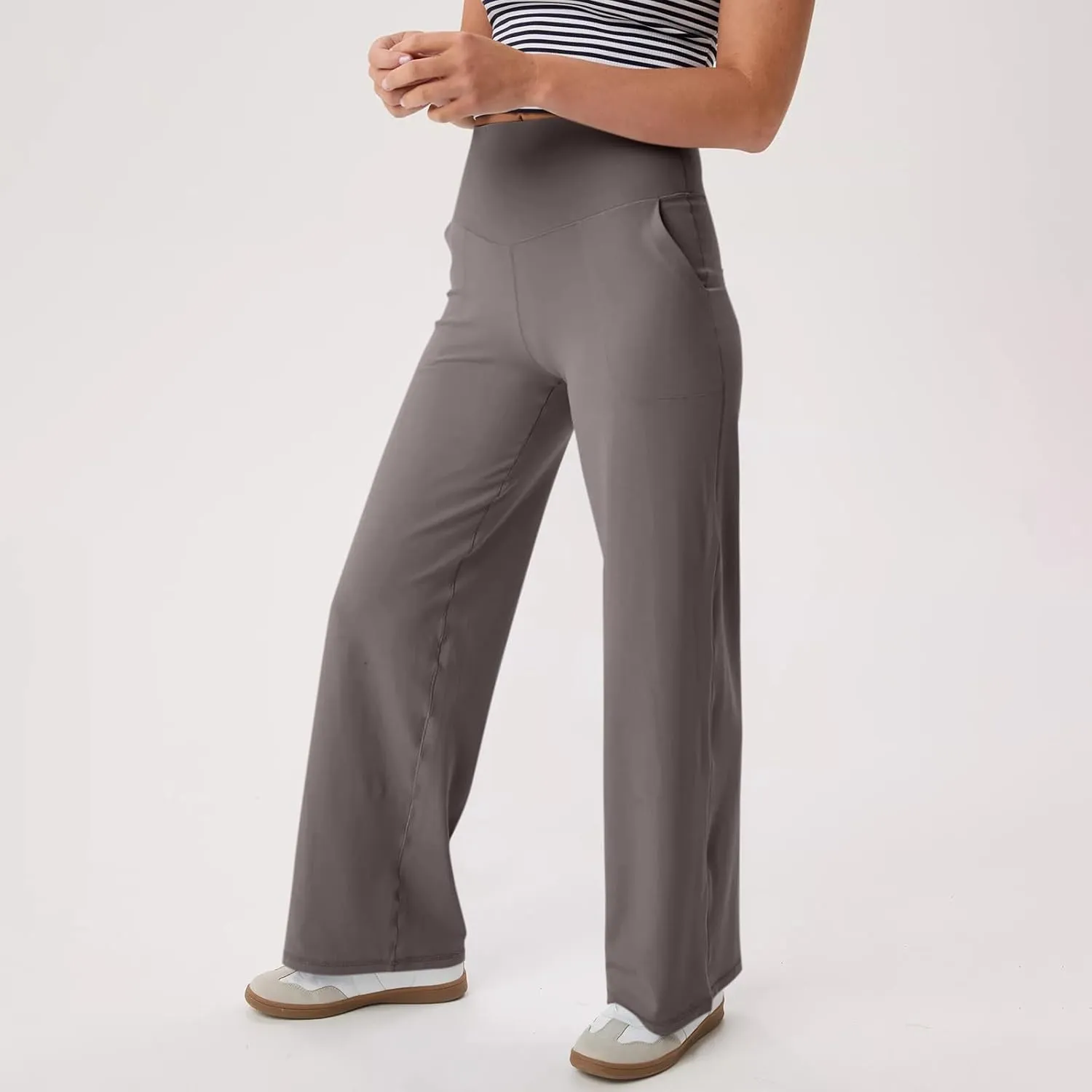 Yoga Pants Women Wide Leg Pants with Pockets Stretch High Waist Baggy Sweatpants Trendy Wide Leg Yoga Pants
