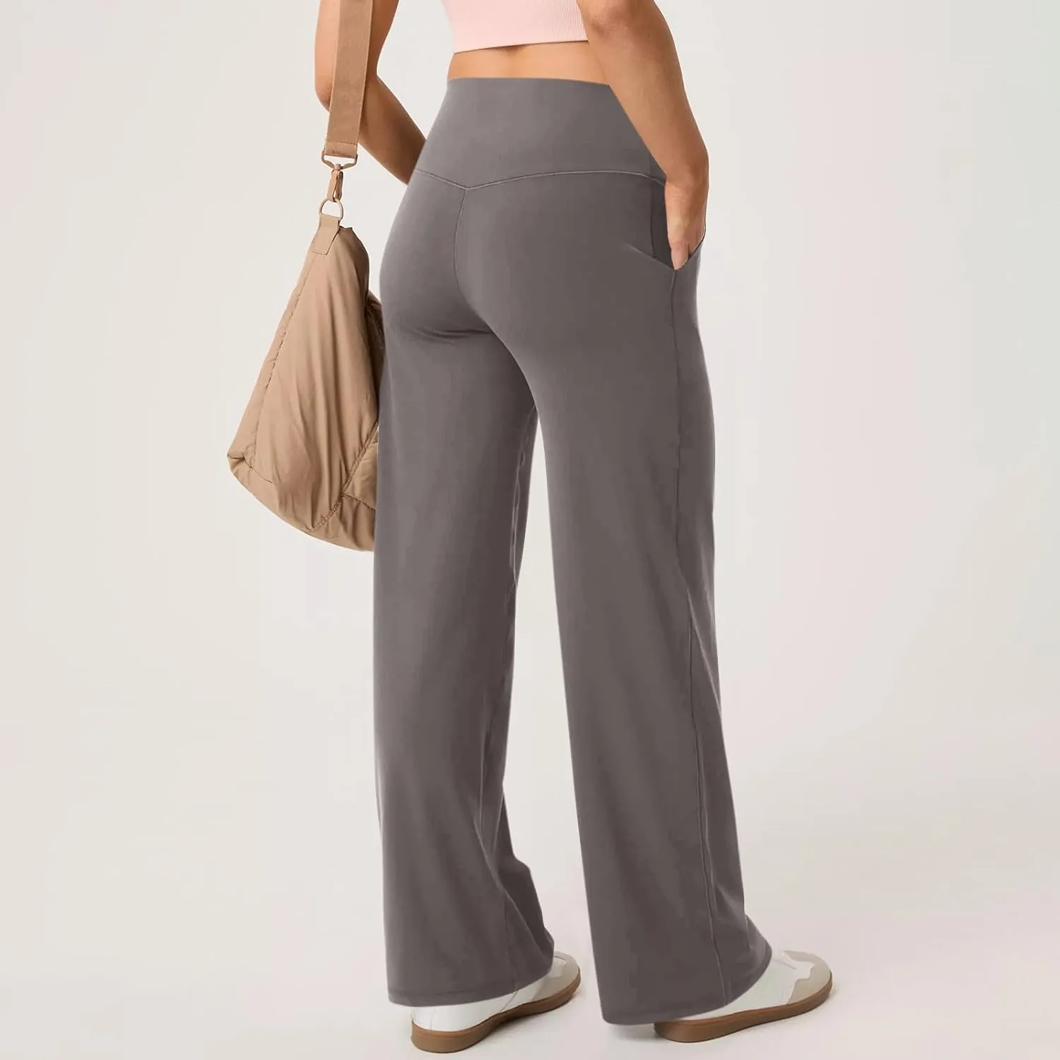 Yoga Pants Women Wide Leg Pants with Pockets Stretch High Waist Baggy Sweatpants Trendy Wide Leg Yoga Pants