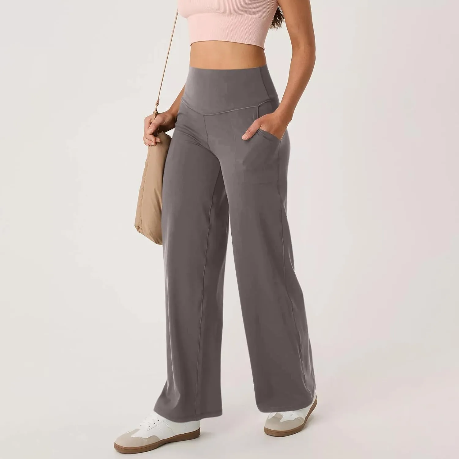 Yoga Pants Women Wide Leg Pants with Pockets Stretch High Waist Baggy Sweatpants Trendy Wide Leg Yoga Pants