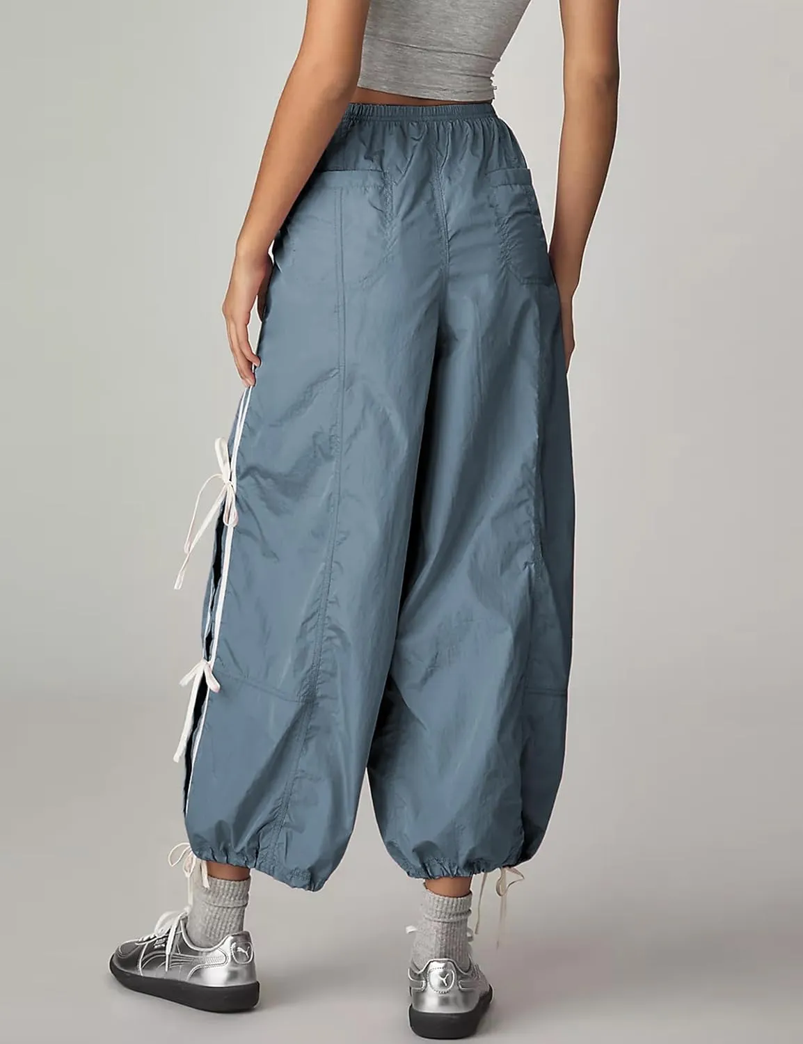 Zhiyouni Parachute Pants for Women Elastic High Waist Full Twist Hiking Cargo Pants Trousers