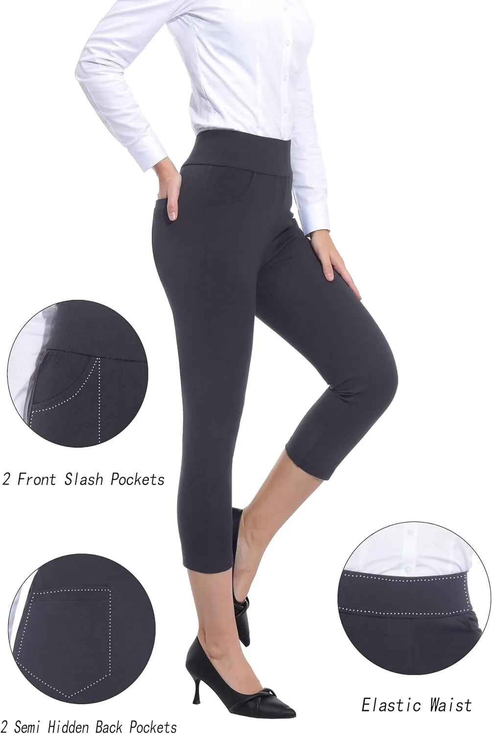 ZTN Women's High Waist Pull-On Dress Pants Tummy Control Work Pants for Business Casual Trousers with 4 Pockets